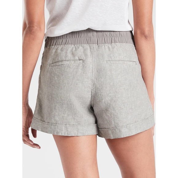 Athleta Cabo Linen 4” Short in Osprey Grey Drawstring Waist Casual Sporty Travel - Picture 3 of 16